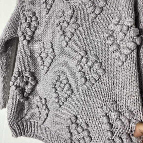 Chicwish Handmade Purple Grey V Neck Textured Bubble Knit Hearts Sweater M - Picture 8 of 15